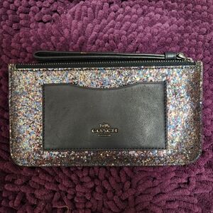 Coach Multicolor Glitter Wristlet with Black Leather Pocket